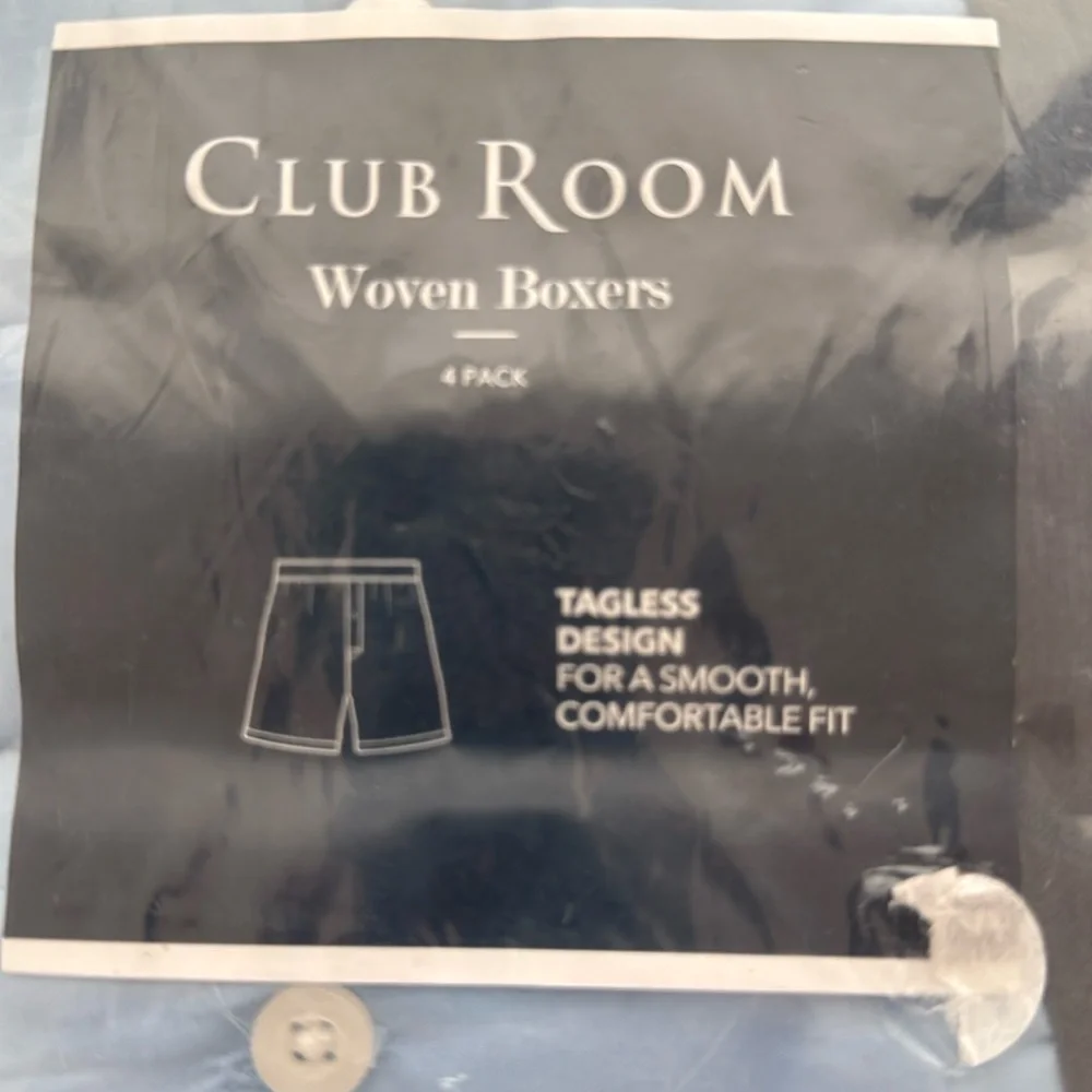 New! Club Room Light Blue Woven Cotton Boxers, 4 Pack, Size Medium